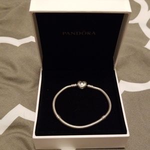 Pandora heart clasp silver charm bracelet 6.7in